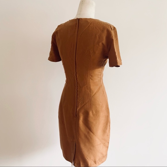❌SOLD❌ Vintage 90s 100% Silk Ochre Sheath Deadstock Dress - Picture 2 of 9